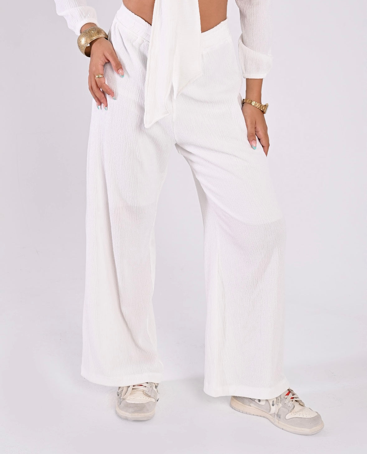 White Crinkle Pants